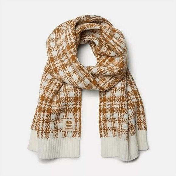 Timberland Scarf Buffalo Plaid Tan Cream Winter Fall Unisex 10x68" - Picture 7 of 7